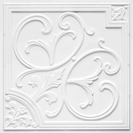 FROM PLAIN TO BEAUTIFUL IN HOURS Lilies and Swirls Faux Tin/ PVC 24-in x 24-in White Matte Textured Surface-mount Ceiling Tile, 10PK 204wm-24x24-10